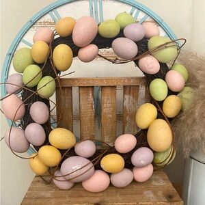 Colorful Easter Egg Grapevine Wreath 16”